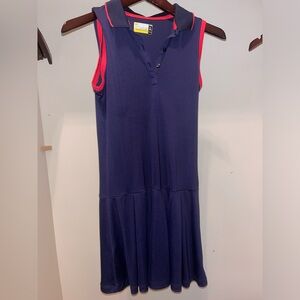 Sleeveless Navy Dress with Red Accents